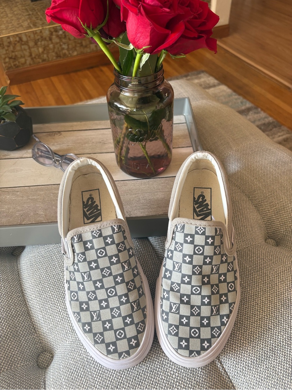 Vans Slip-On Sneakers in Gray and White Checkerboard